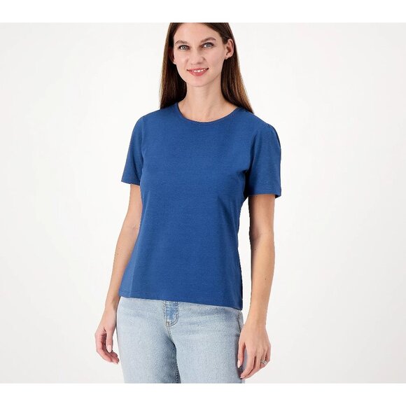 Denim & Co Essentials Favorite Jersey Round Neck Puff Sleeve Top Women Medium - Picture 1 of 6